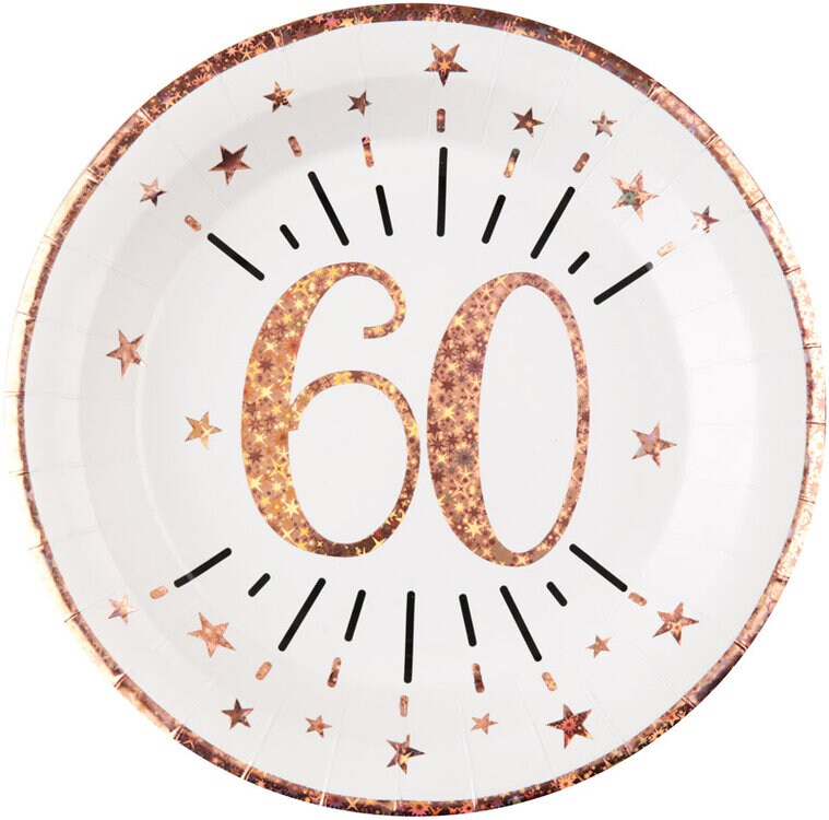 Product Image for Paptallerkner Rosaguld Funklende 60 år, 10 stk