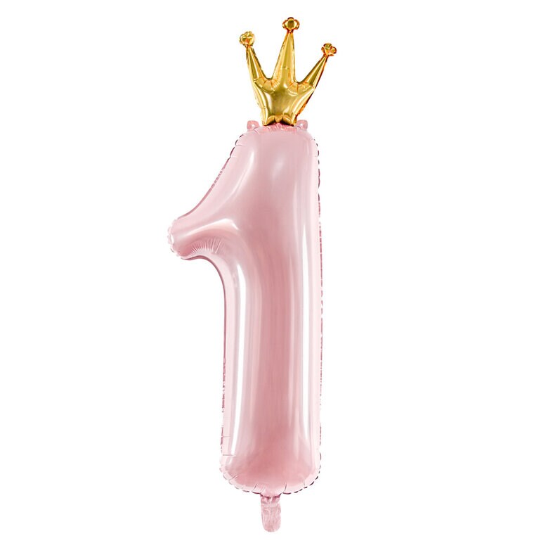 Product Image for Talballon, Lyserød, 1 år med krone