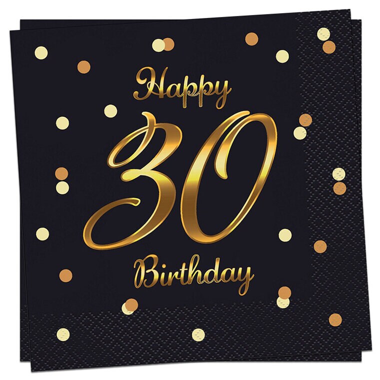 Product Image for Servietter 30 år - Sort med guldtryk, 20 stk.