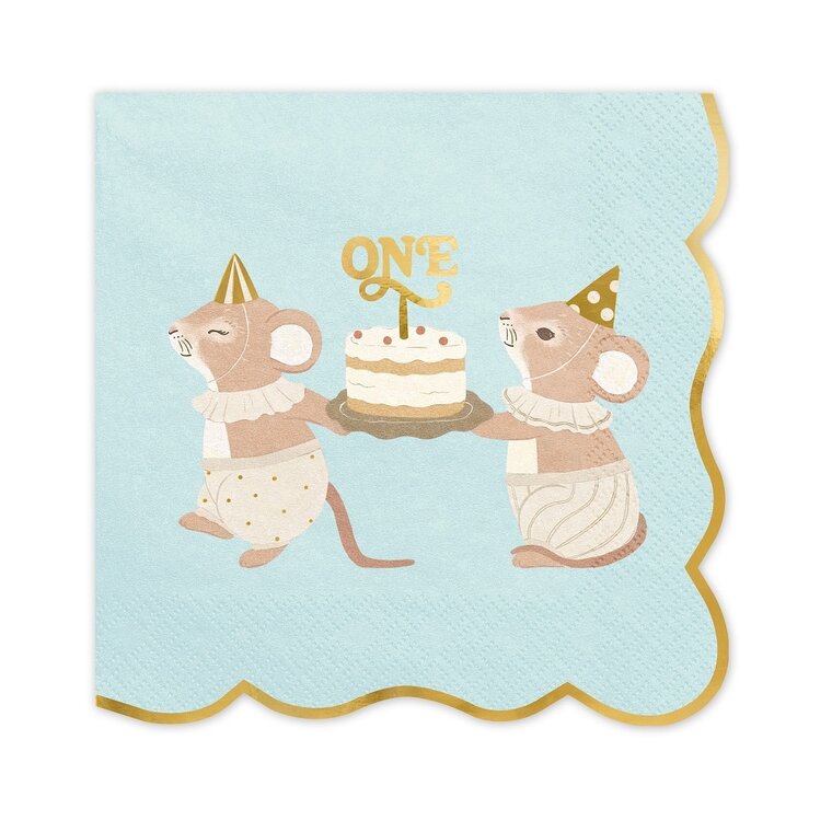 Product Image for Servietter 1-års fødselsdag Blå Mus 12 stk