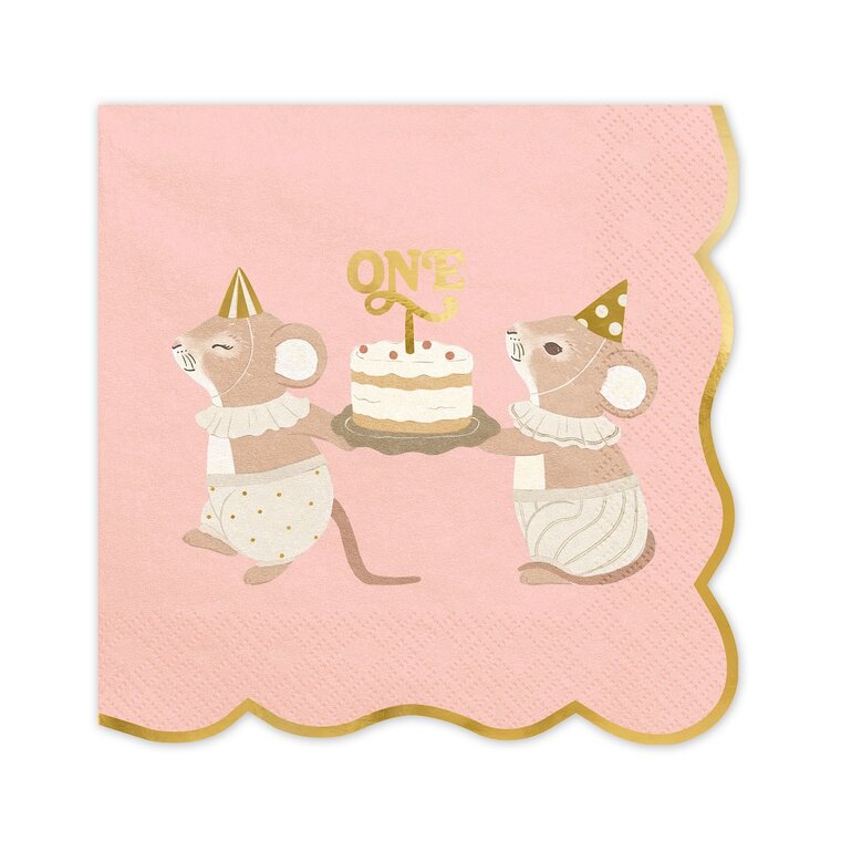 Product Image for Servietter 1-års fødselsdag Lyserød Mus 12 stk