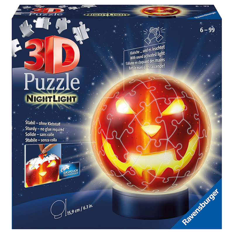 Ravensburger 3D Puslespil, Pumpkin with Night Light 72 brikker