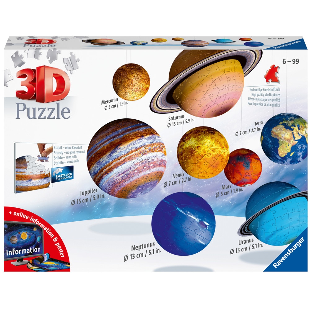 Ravensburger 3D Puslespil, The Solar System 27/54/72/108 brikker