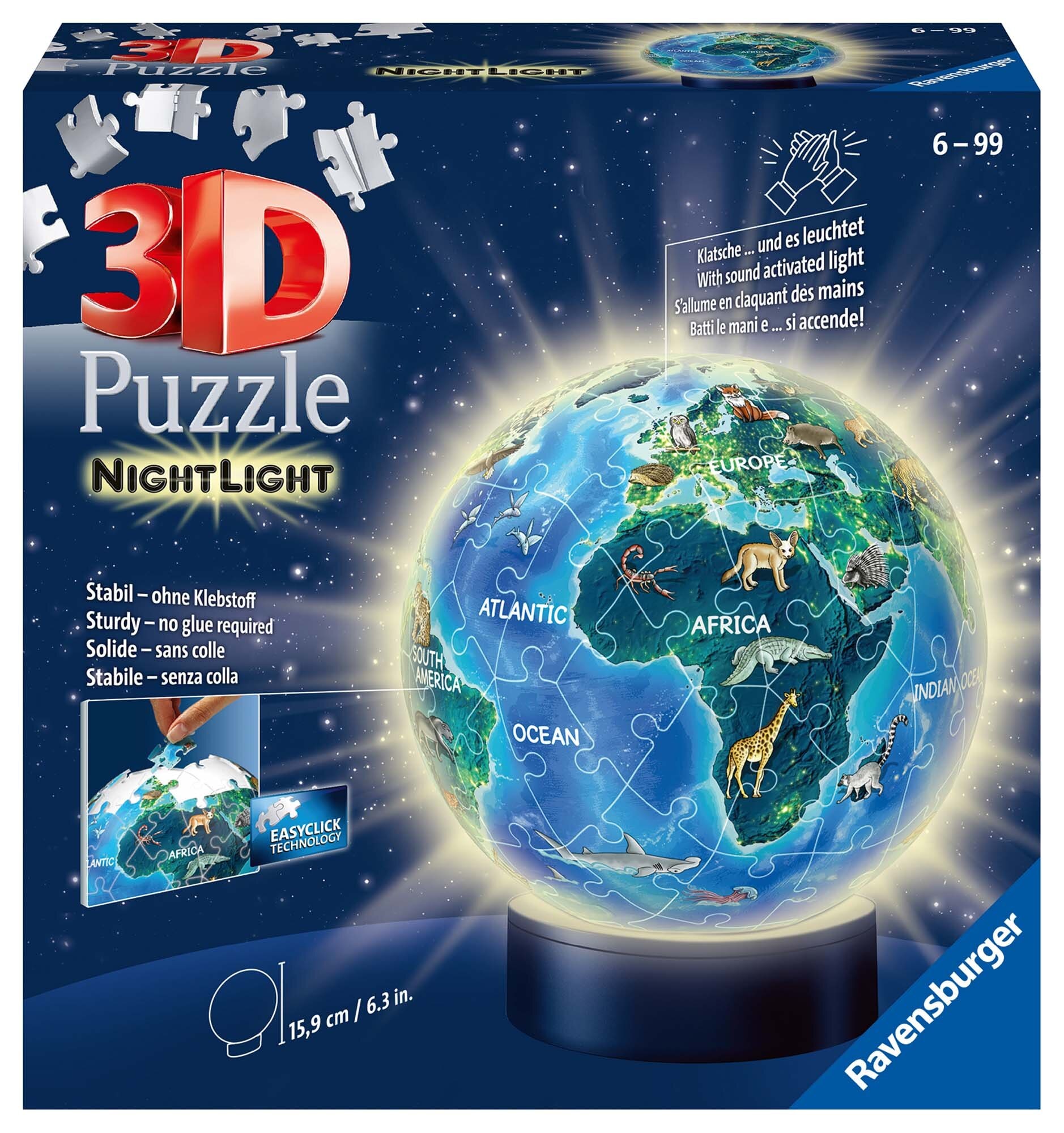 Ravensburger 3D Puslespil, Children Globe Nightlight 72 brikker