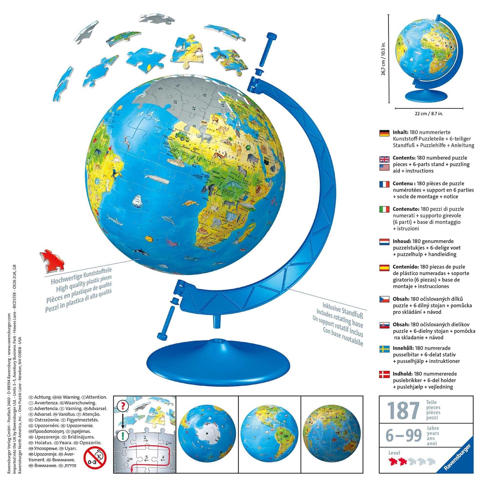 Ravensburger 3D Puslespil, Childrens World Globe 108 brikker