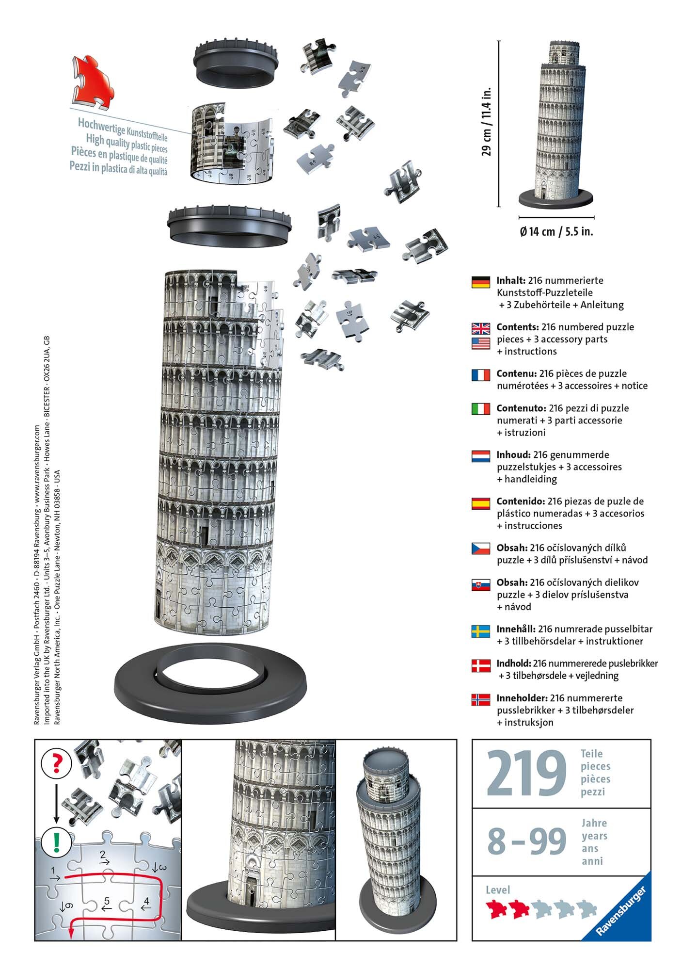 Ravensburger 3D Puslespil, Leaning Tower of Pisa 216 brikker