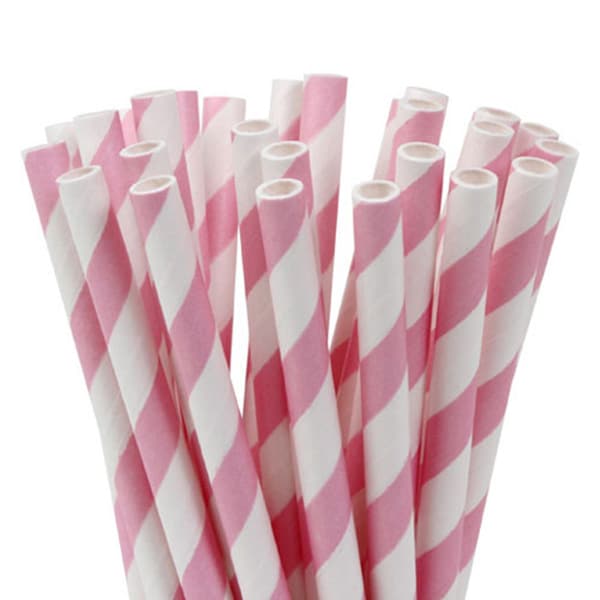 Papirsugerør - Striber Lyserøde 10 stk.