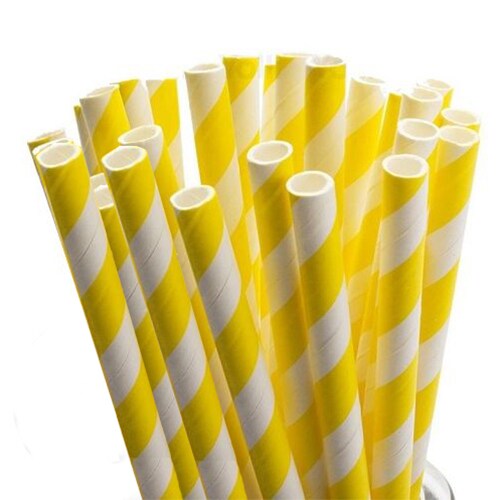 Papirsugerør - Striber Gul 10 stk.