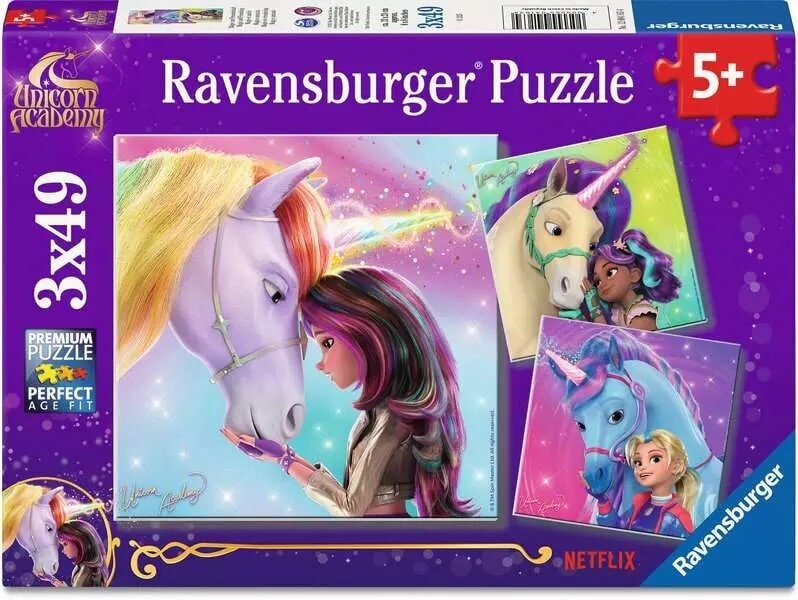 Ravensburger Puslespil - Unicorn Academy 3x49 brikker