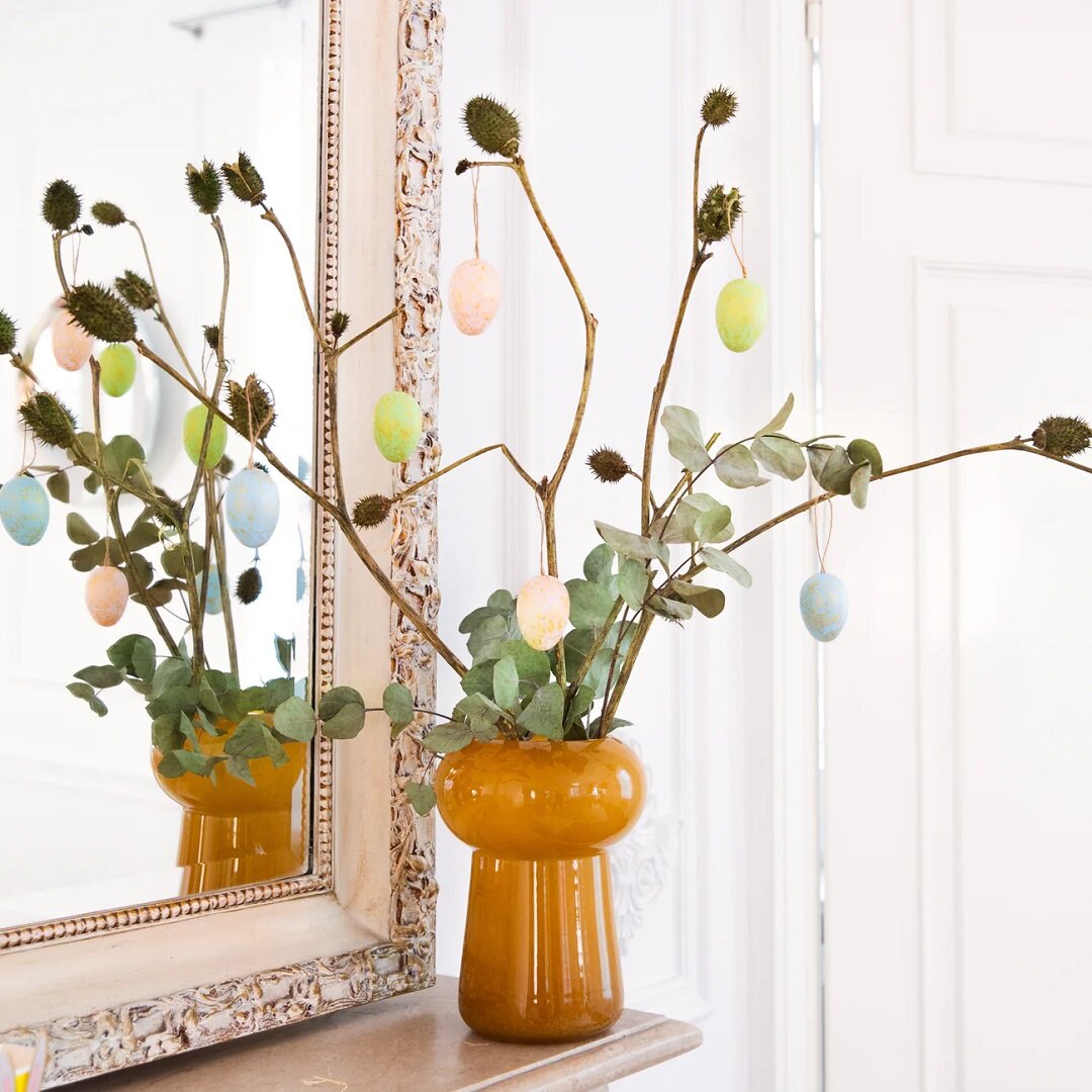 Hængende påskeæg med gulddetaljer 6 stk