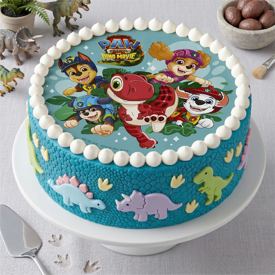 Kageprint Paw Patrol Dino Movie - Vaffelpapir 20 cm