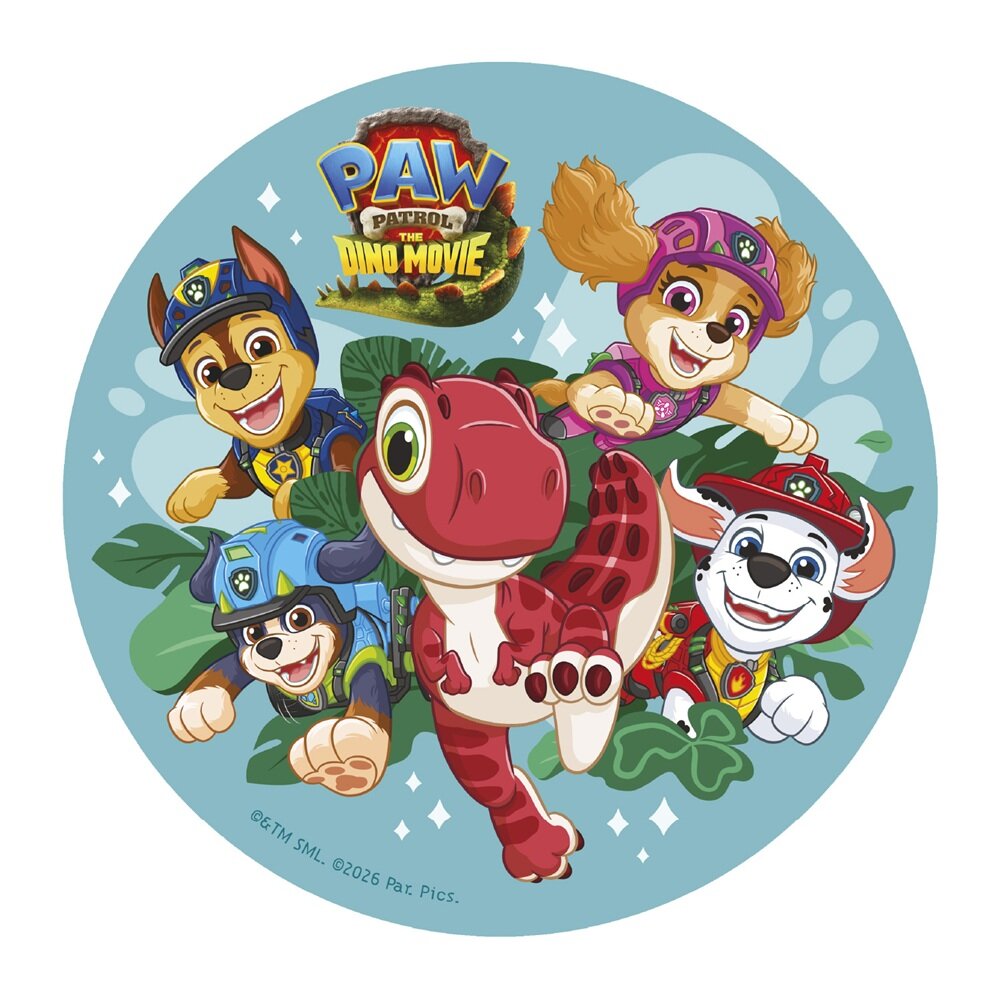 Kageprint Paw Patrol Dino Movie - Vaffelpapir 20 cm