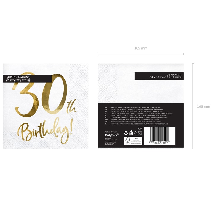 Guld 30 år - Servietter 20 stk.