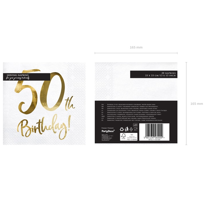 Guld 50 år - Servietter 20 stk.