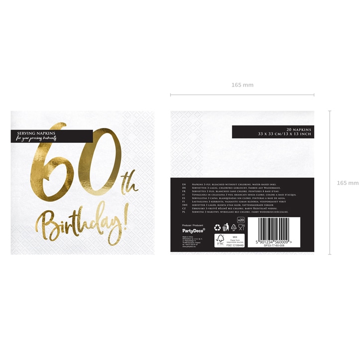 Guld 60 år - Servietter 20 stk.