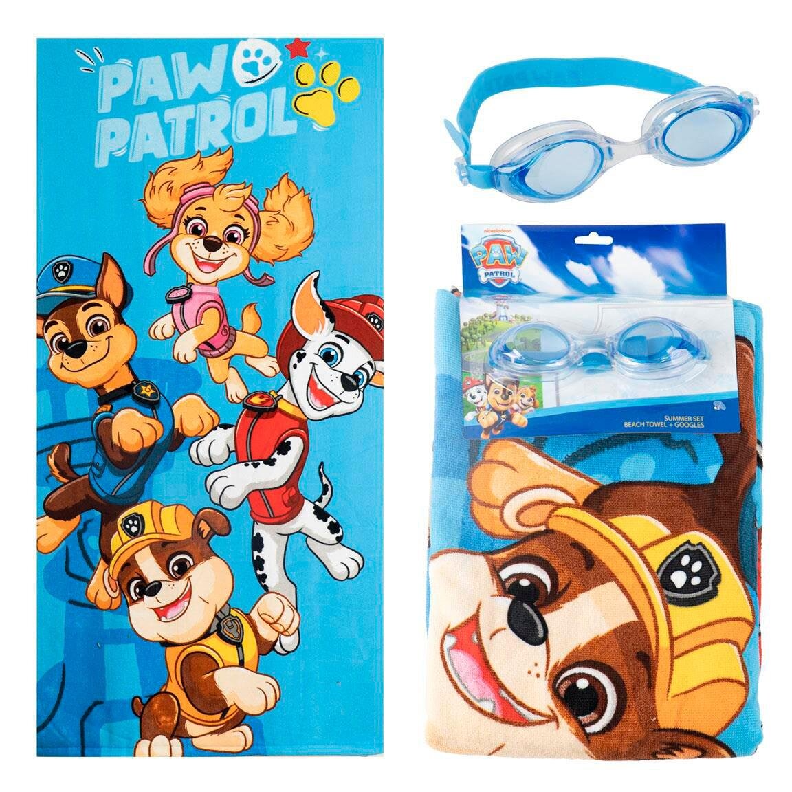 Paw Patrol sæt med badehåndklæde og svømmebriller