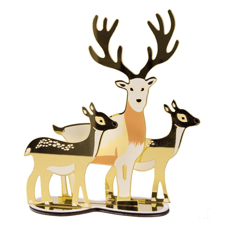 Julepynt spejle - Rensdyrfamilie i guld 20 cm