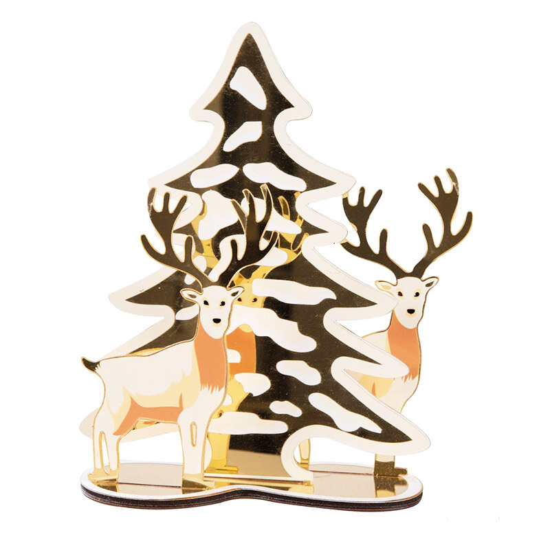 Julepynt spejle - Grantræ og rensdyr i guld 20 cm