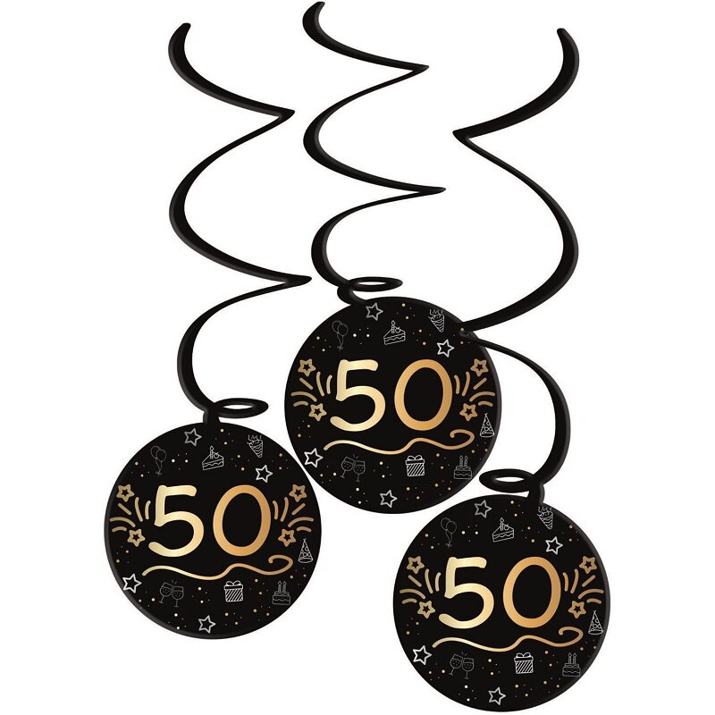 Hængende Swirl Dekorationer Sort & Guld 50 år