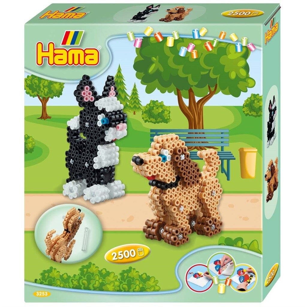 plakat Gennemvæd officiel Hama, Perlesæt 3D Hund og Kat