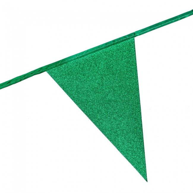 Glitrende flagguirlande i grøn 6 meter