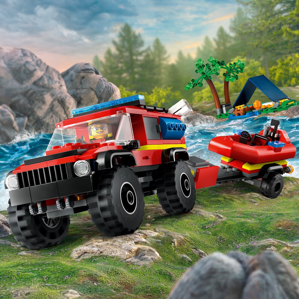 LEGO City - Firhjulstrukket brandbil med redningsbåd 5+