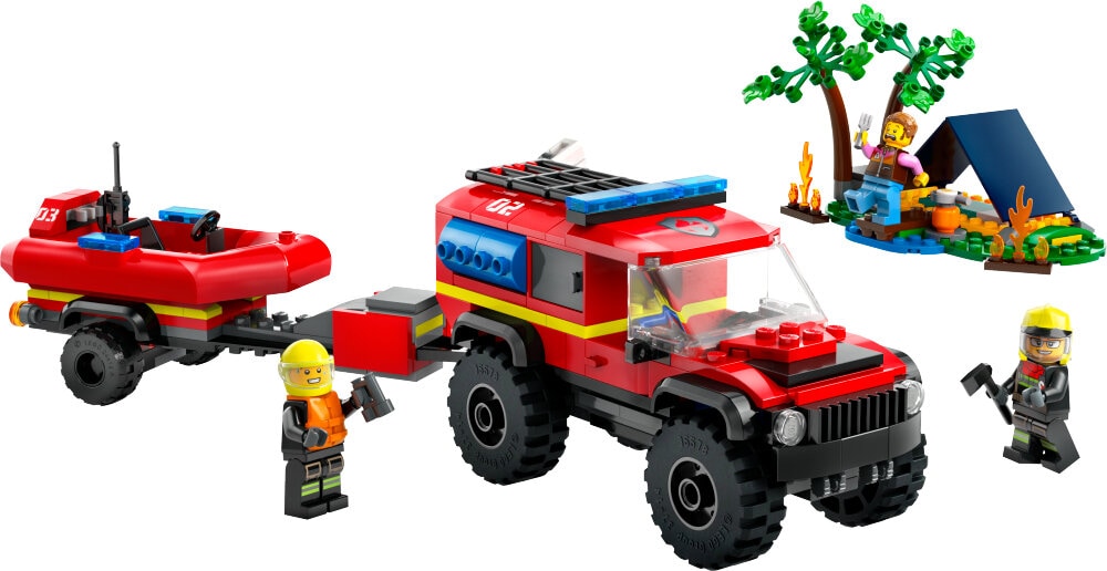 LEGO City - Firhjulstrukket brandbil med redningsbåd 5+