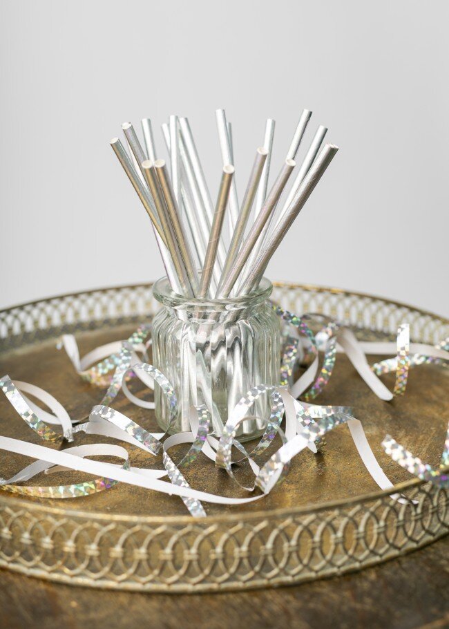 Sugerør Glitrende Sølv 20 stk.