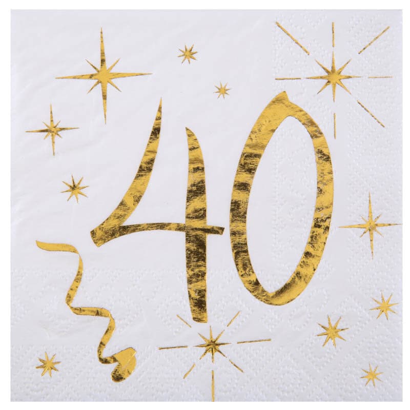 Servietter Hvid & Guld 40-årsfest 10 stk