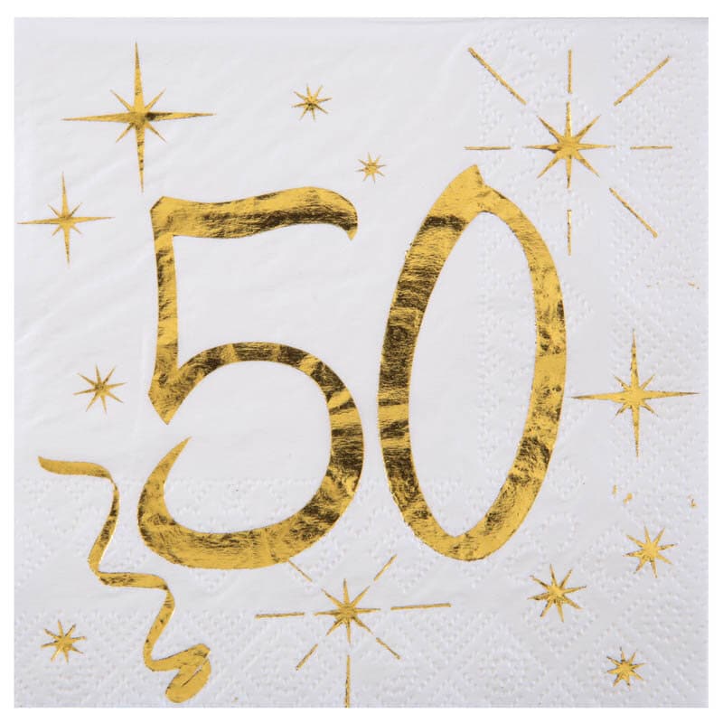 Servietter Hvid & Guld 50-årsfest 10 stk