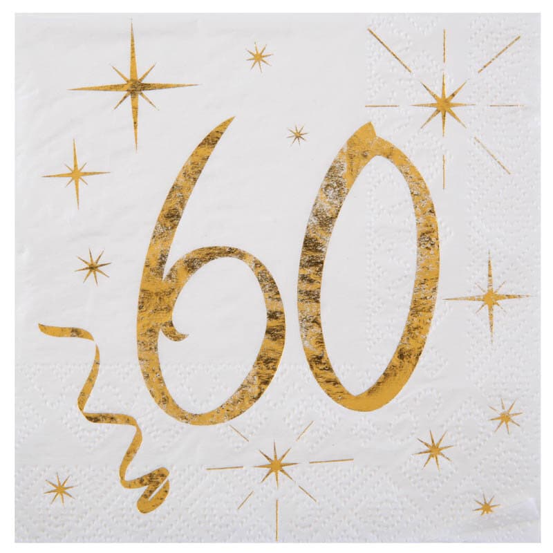 Servietter Hvid & Guld 60-årsfest 10 stk