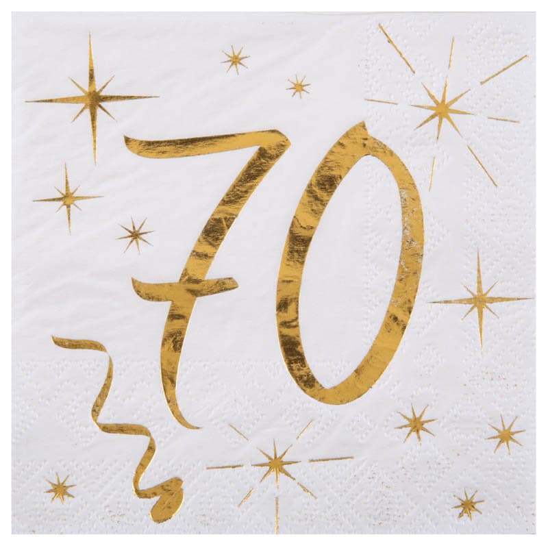Servietter Hvid & Guld 70-årsfest 10 stk