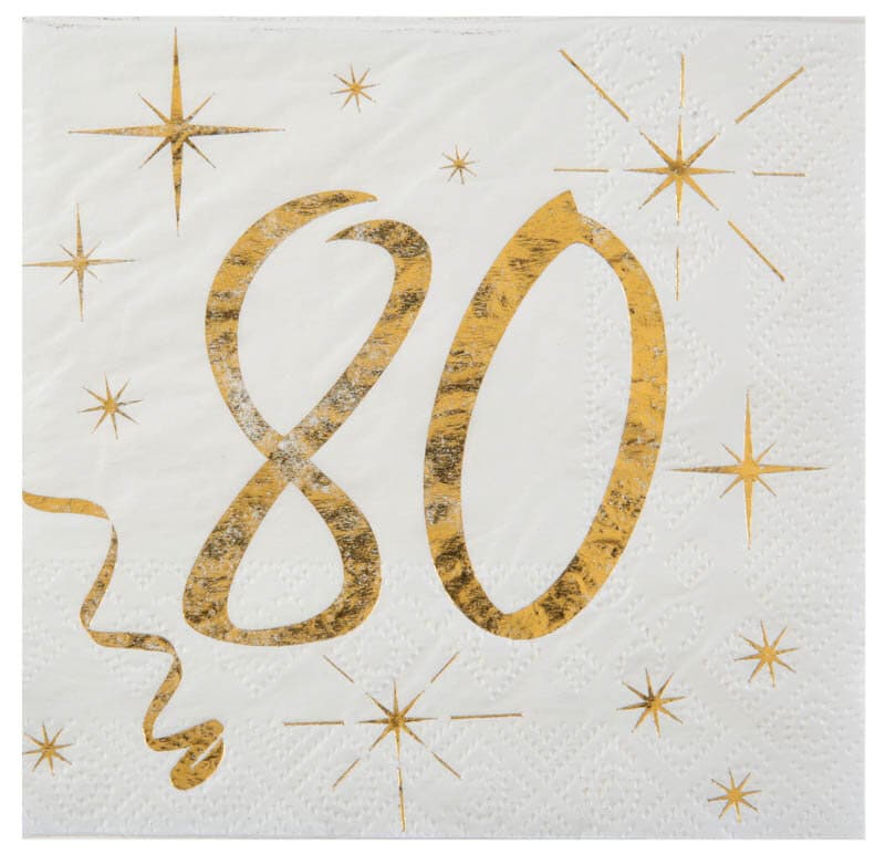 Servietter Hvid & Guld 80-årsfest 10 stk