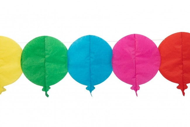 Papirguirlande med regnbuefarvede balloner 6 meter
