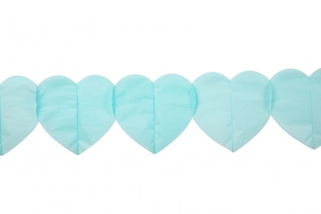 Papirguirlande med lyseblå hjerter 6 meter
