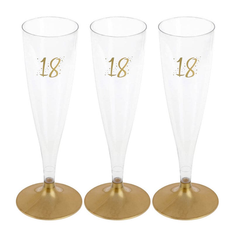Champagneglas i Plast med Guld 18 år, 6 stk