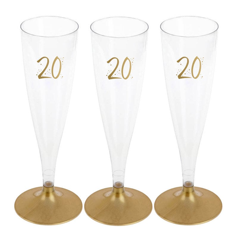 Champagneglas i Plast med Guld 20 år, 6 stk