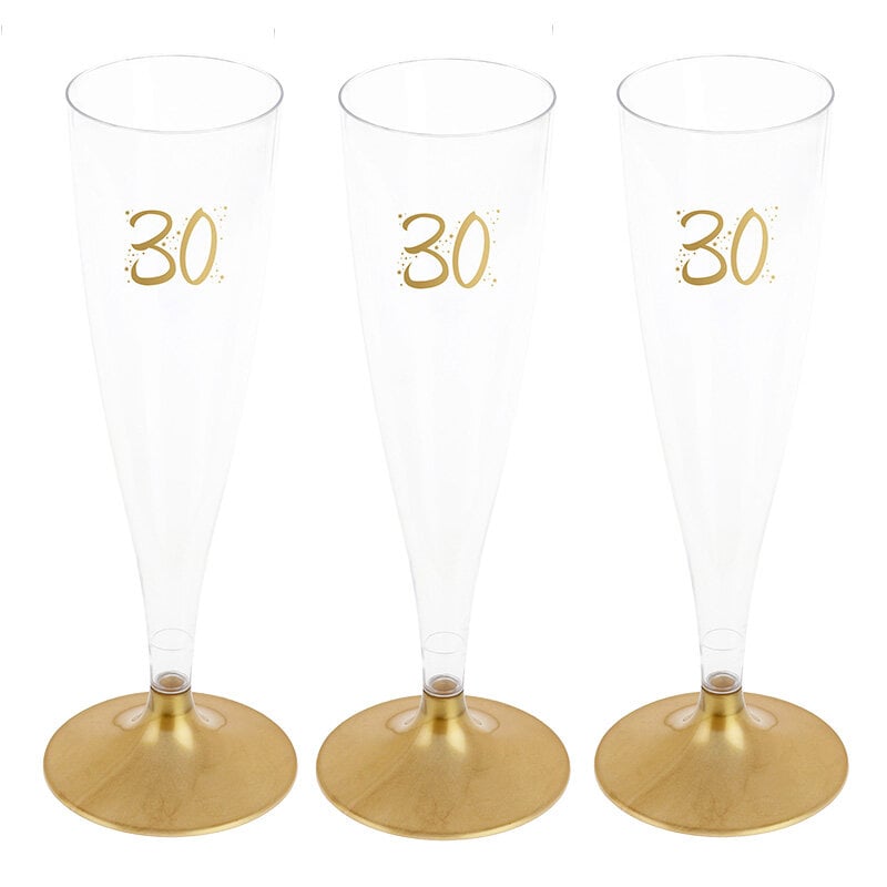 Champagneglas i Plast med Guld 30 år, 6 stk