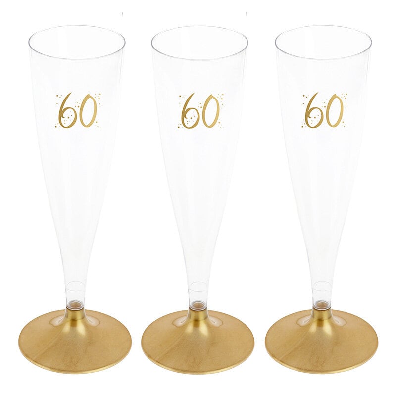 Champagneglas i Plast med Guld 60 år, 6 stk