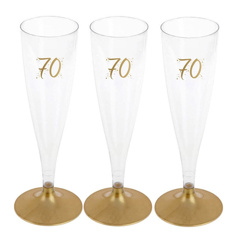 Champagneglas i Plast med Guld 70 år, 6 stk