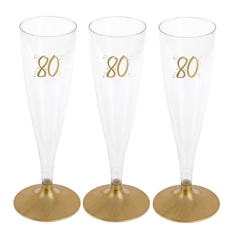 Champagneglas i Plast med Guld 80 år, 6 stk