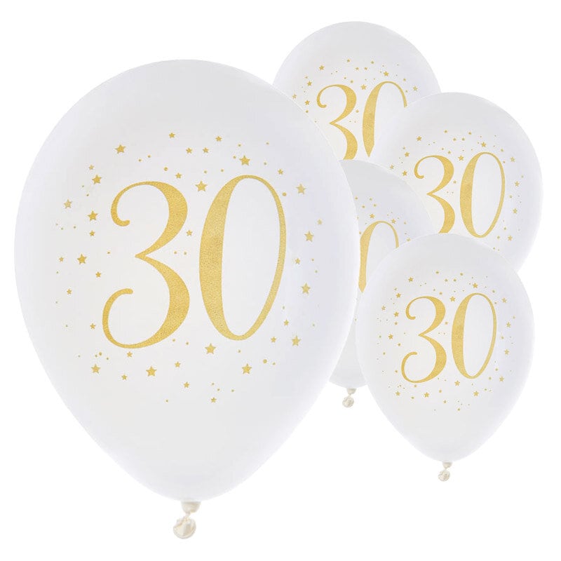 Balloner Hvid & Guld 30 år 8 stk