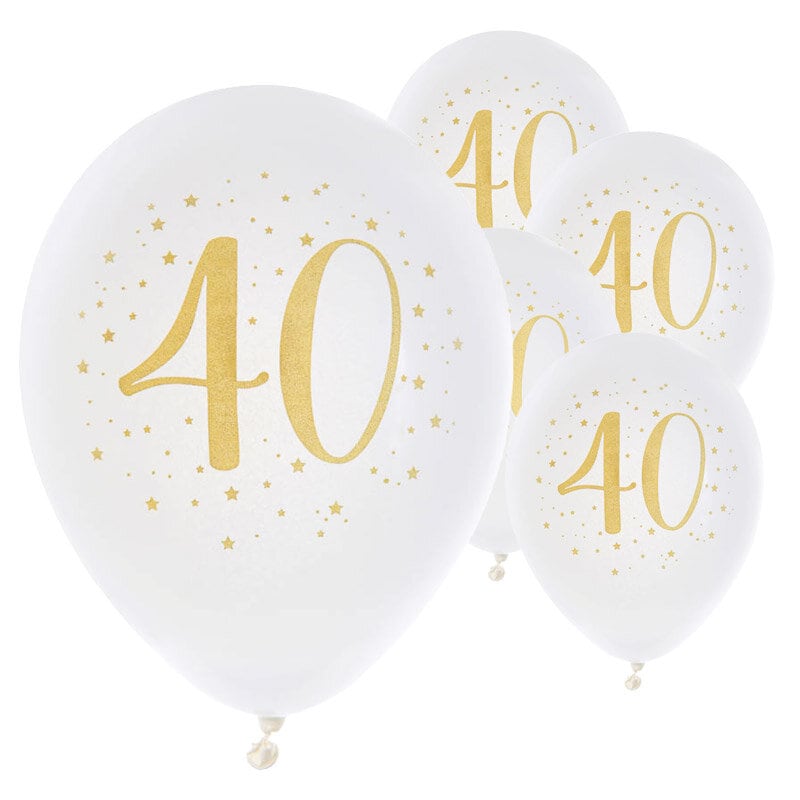 Balloner Hvid & Guld 40 år 8 stk