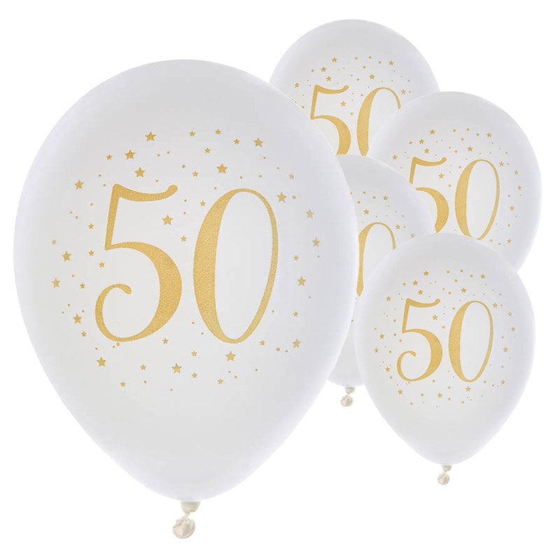 Balloner Hvid & Guld 50 år 8 stk