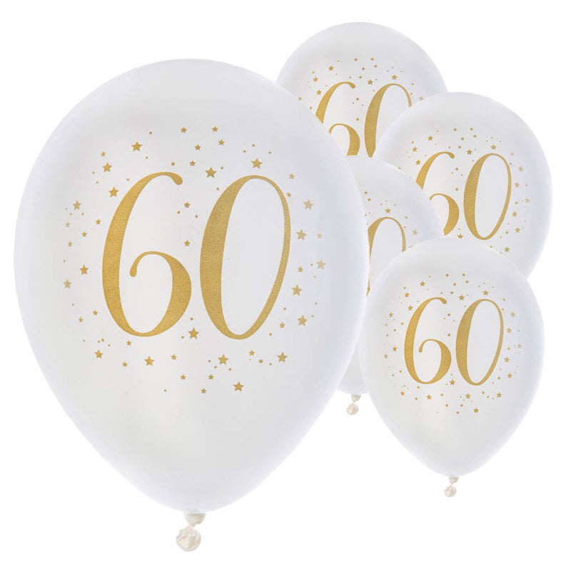 Balloner Hvid & Guld 60 år 8 stk