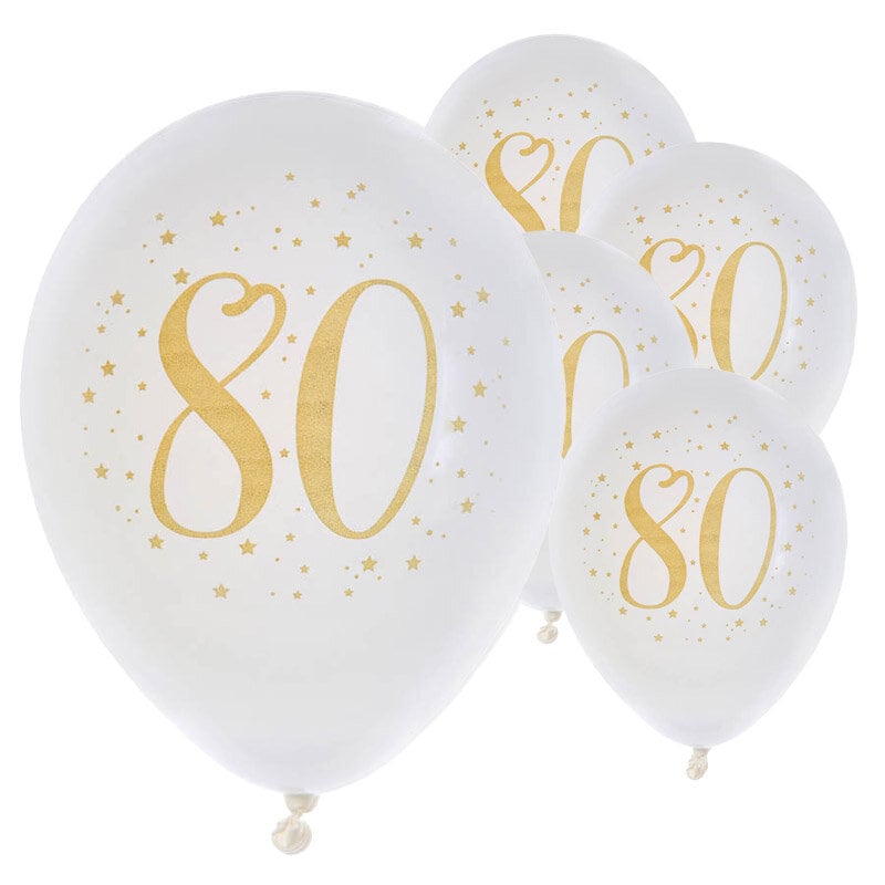 Balloner Hvid & Guld 80 år 8 stk