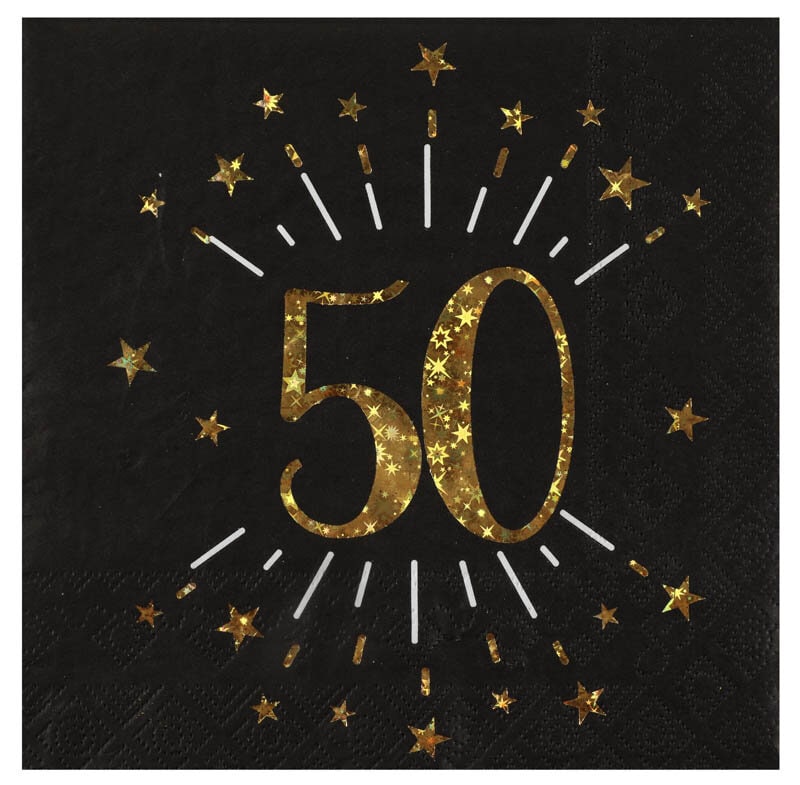 Servietter Sort & Guld 50-årsfest 10 stk