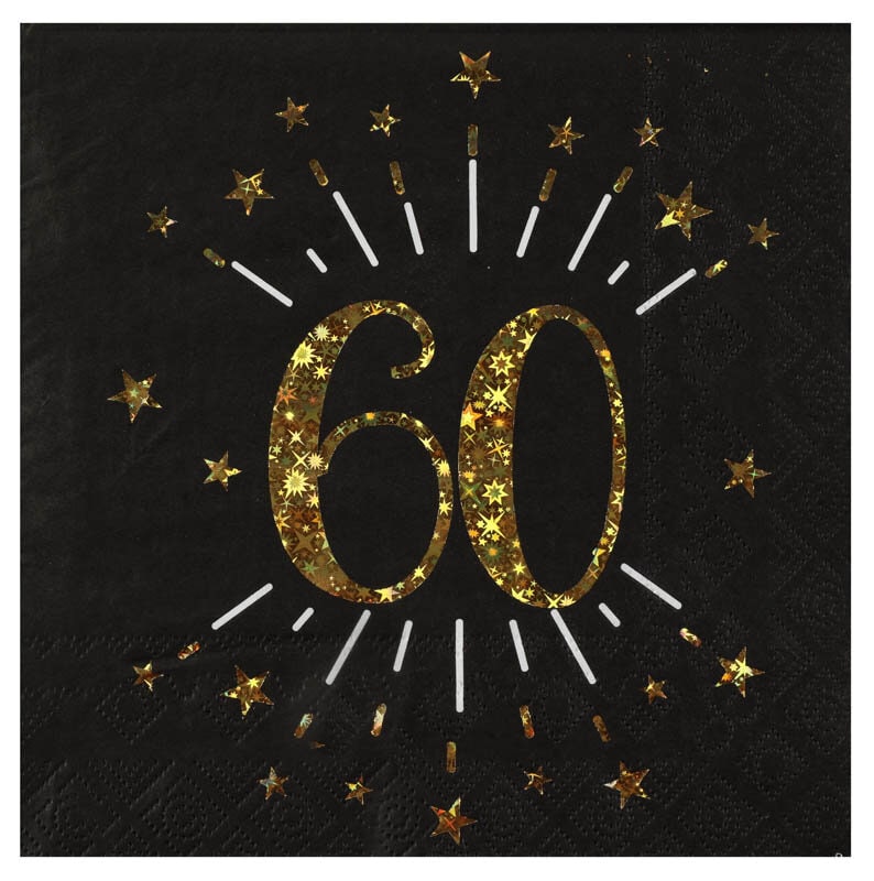 Servietter Sort & Guld 60-årsfest 10 stk