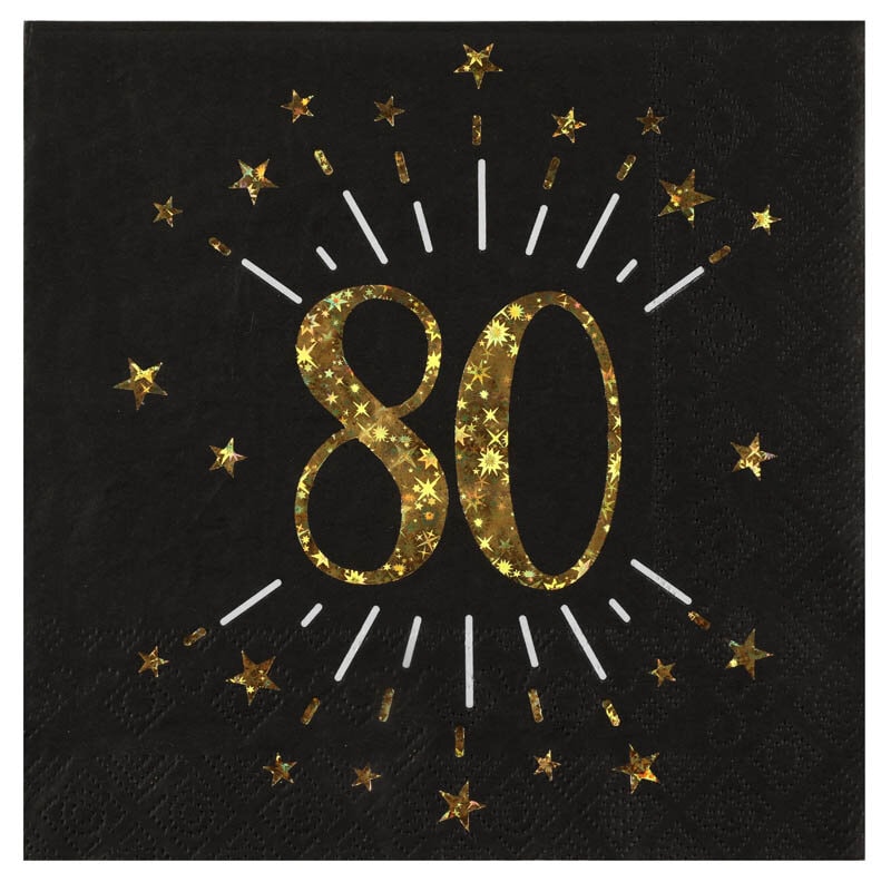 Servietter Sort & Guld 80-års fest 10 stk