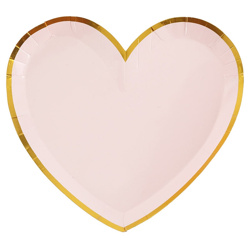 Tallerkner - Hjerteformet i lyserød og guld i 10 stk